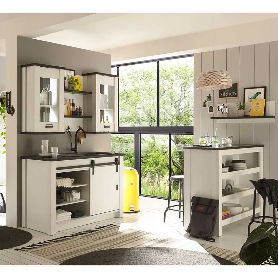 Küchenmöbel mit Theke in Weiß & Grau - Eture (sechsteilig)