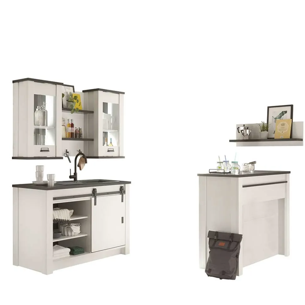 Küchenmöbel mit Theke in Weiß & Grau - Eture (sechsteilig)