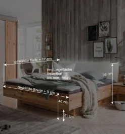 Kernbuche Bett & Nachtkommoden - Krofun (dreiteilig)