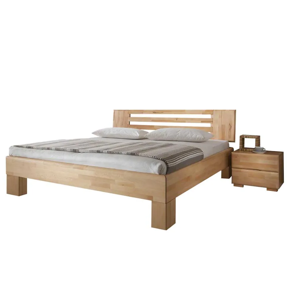 Kernbuche Bett Issiaco und zwei Nachtschränke (dreiteilig)