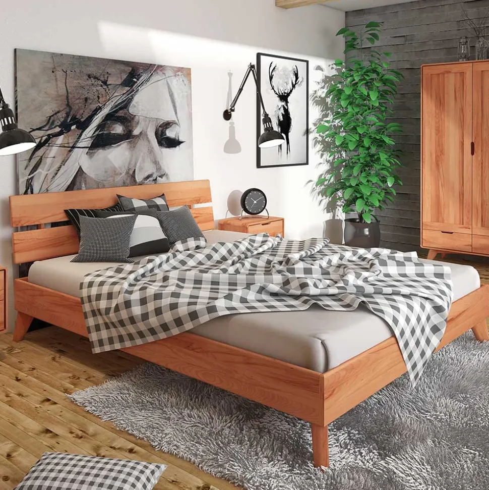 Kernbuche Massivholzbett mit Unterlänge 190 - Junola I