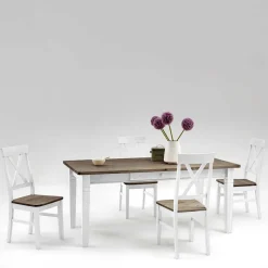 Kiefer Esstischgruppe Yoan in Weiß Grau (fünfteilig)