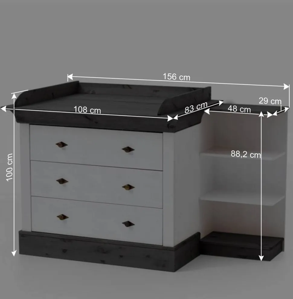 Kiefer Kinder Kommode auch mit Wickelaufsatz - Mirandesca