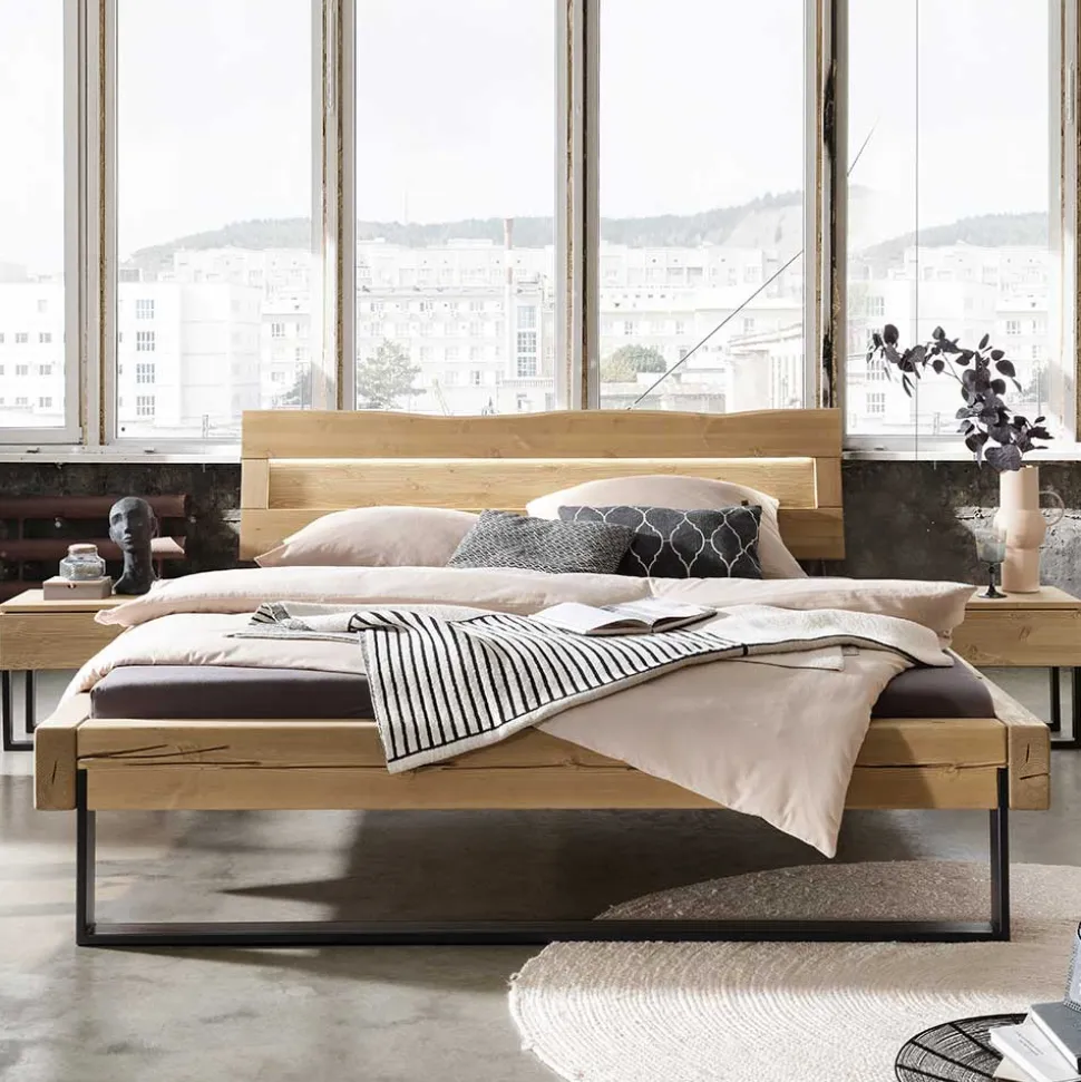 Kiefernholz Balkenbett mit LED Licht - Antina