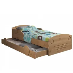 Kiefernholz Bett im Auto Look mit Bettkasten - Soveca