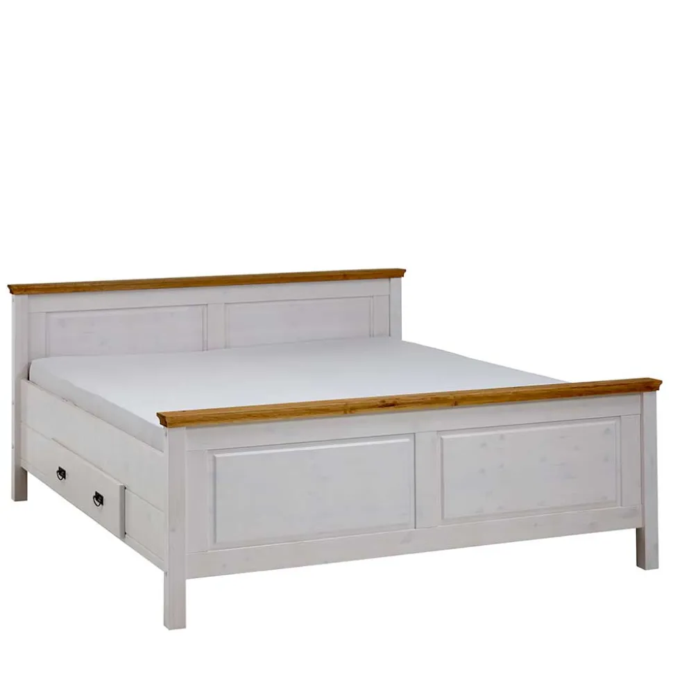 Kiefernholz Bettgestell in Weiß & Lauge - Sibiuta