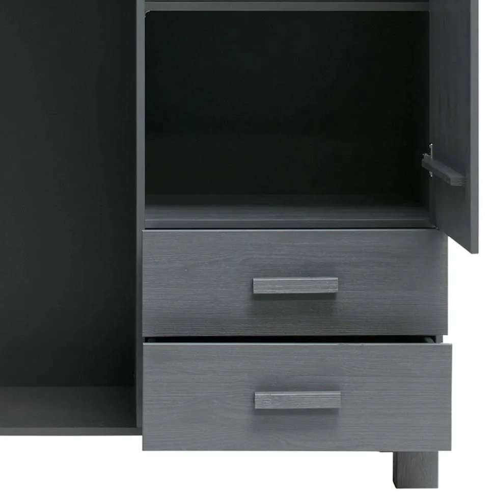 Kiefernholz Kleiderschrank in Grau dunkel - Isnos I