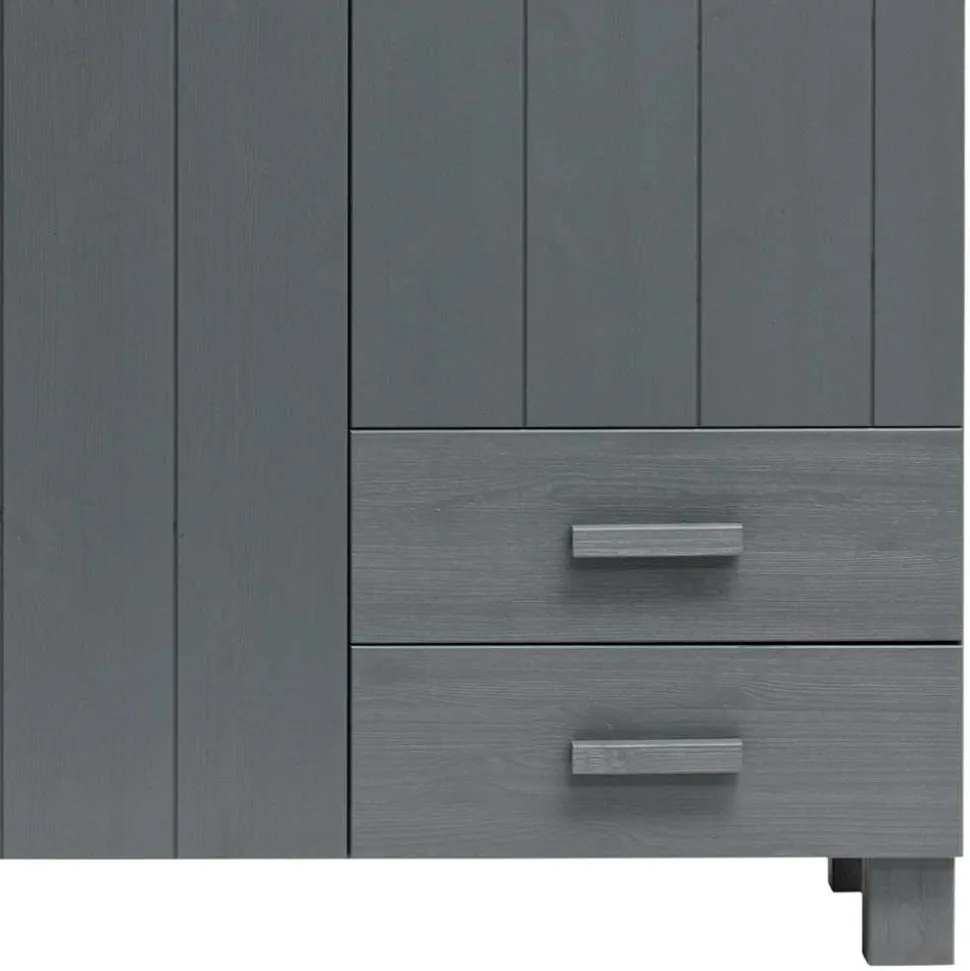 Kiefernholz Kleiderschrank in Grau dunkel - Isnos I