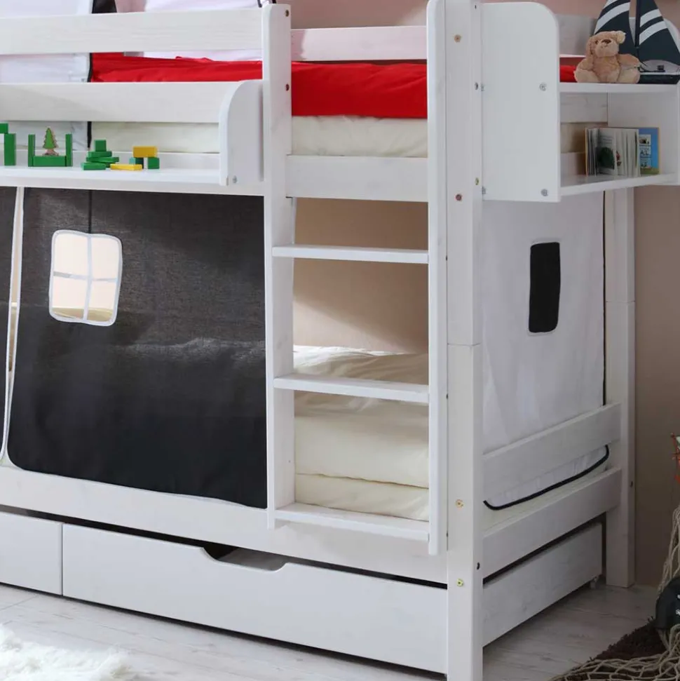 Kiefernholz Piraten Stockbett in Weiß lackiert - Davadus