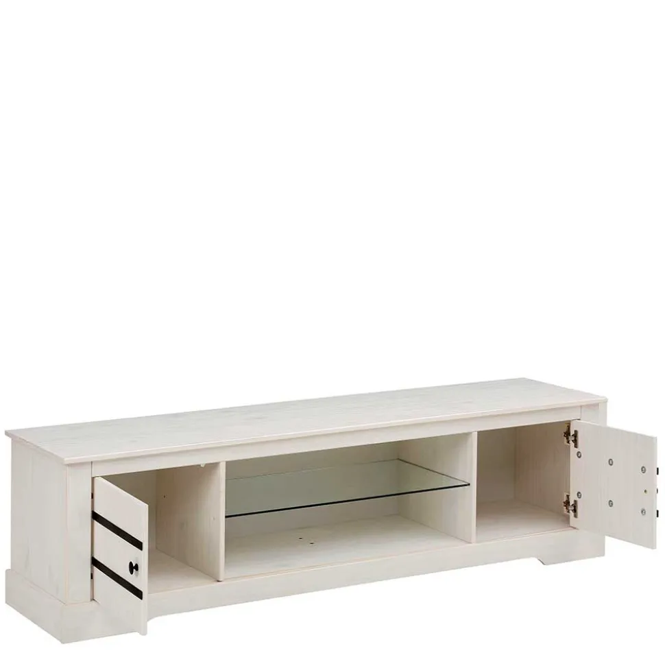 Kiefernholz TV Unterschrank in Weiß mit Schwarz - Manduza