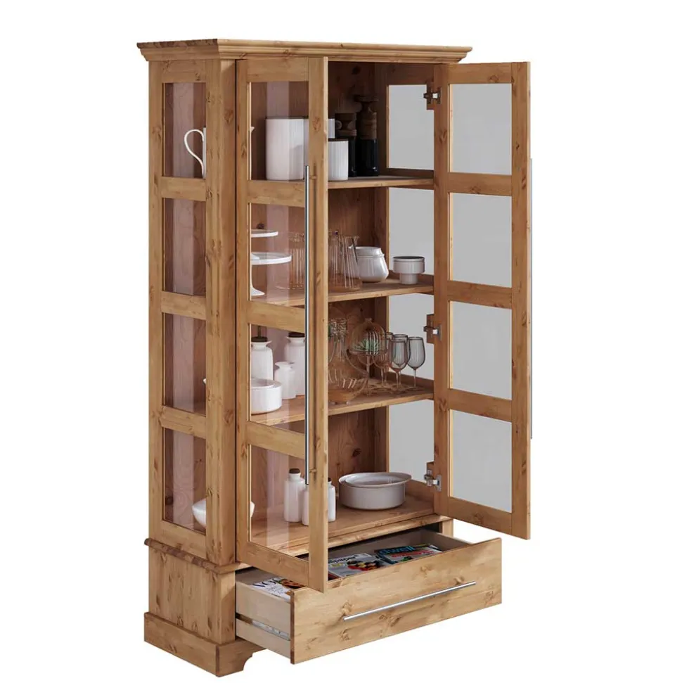 Kiefernholz Vitrine Glastür im Modern Country Style - Noellisa