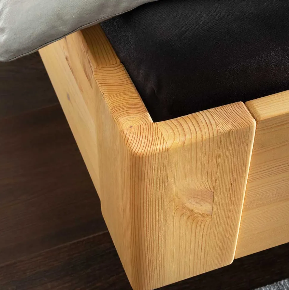 Kiefernholz-Bett gelaugt mit Stoff-Kopfteil - Phiano