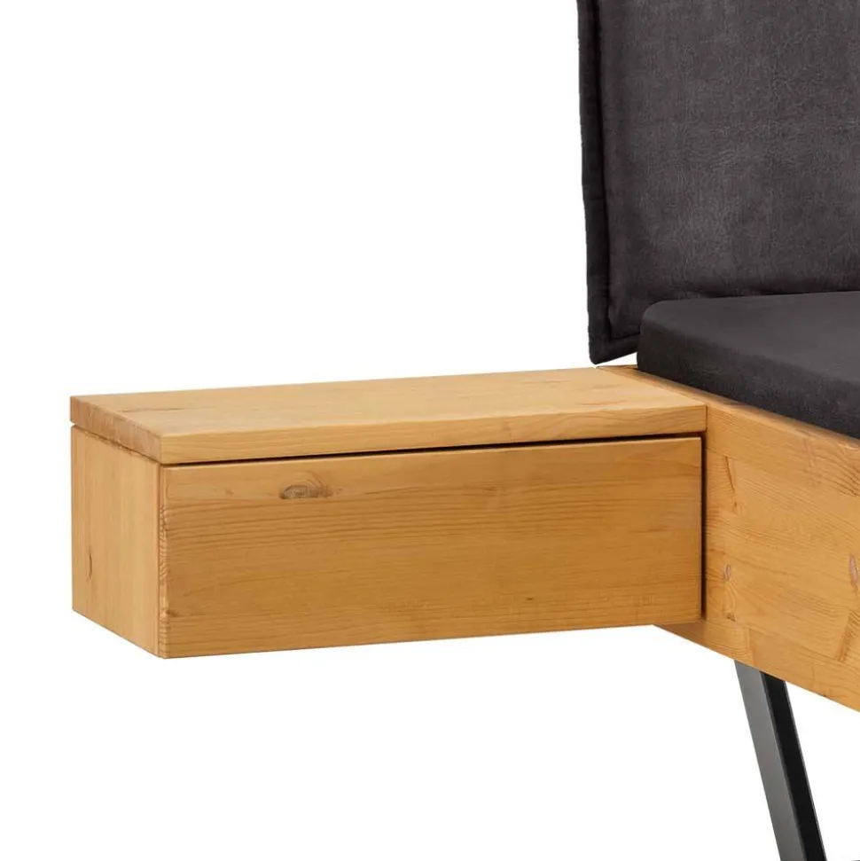 Kiefernholz-Bett gelaugt mit Stoff-Kopfteil - Phiano