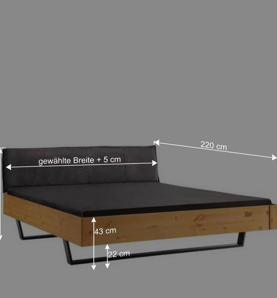 Kiefernholz-Bett gelaugt mit Stoff-Kopfteil - Phiano