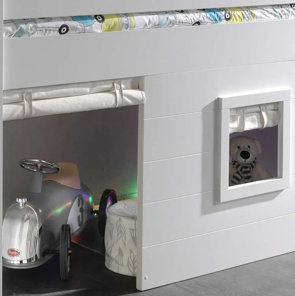 Kinder Hütten Hochbett in Weiß - Pedro