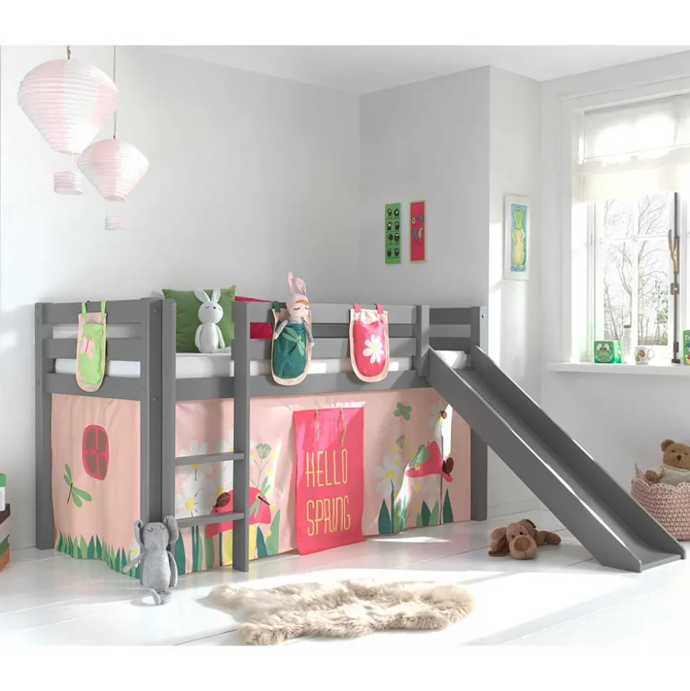 Kinder Rutschbett in Grau mit Vorhang - Kalistra