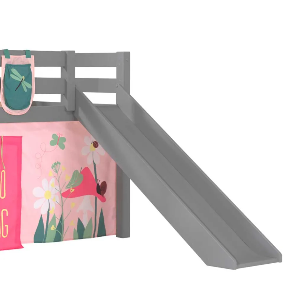 Kinder Rutschbett in Grau mit Vorhang - Kalistra