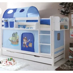 Kinder Stockbett mit Piraten Stoff in Blau - Conday