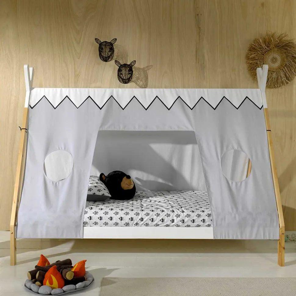 Kinderbett im Zelt Design in Weiß & Hellgrau & Natur - Nutures