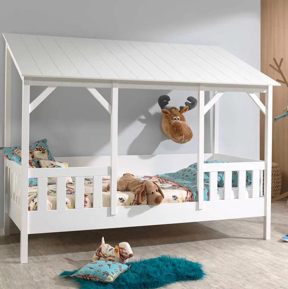 Kinderbett mit Dach & Absturzsicherung Zaun - Zanoas