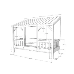 Kinderbett mit Dach & Absturzsicherung Zaun - Zanoas