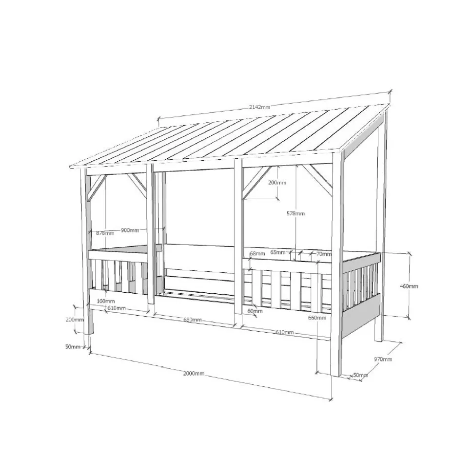 Kinderbett mit Dach & Absturzsicherung Zaun - Zanoas