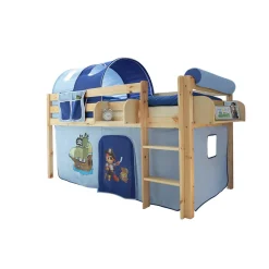 Kinderhochbett Sismail mit Vorhang und Tunnel im Piraten Design