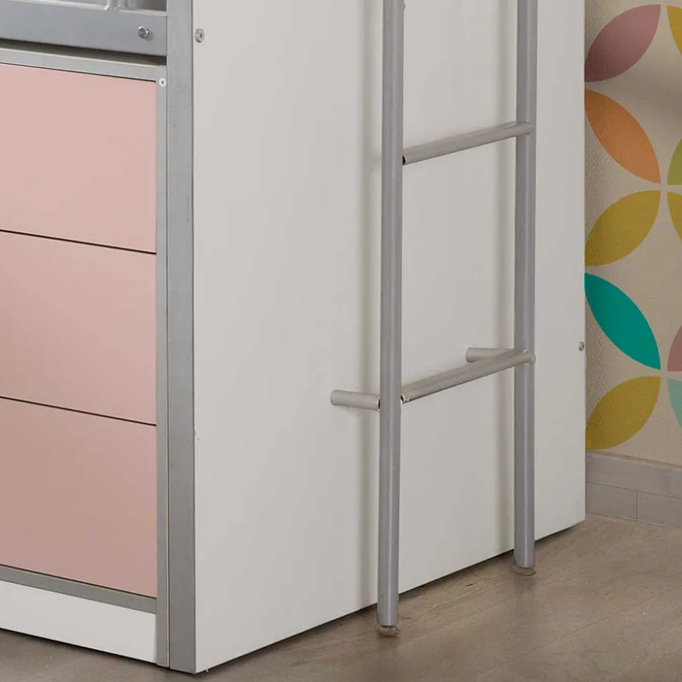 Kinderhochbett Trio in Rosa-Weiß