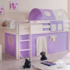 Kinderhochbett Turino mit Tunnel und Vorhang in Lila Beige
