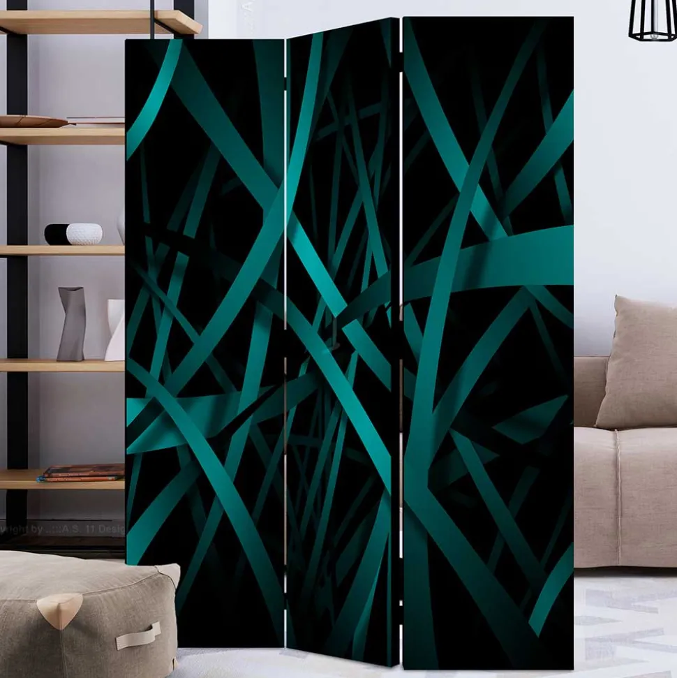 Klappbarer Paravent in Petrol & Schwarz - Live