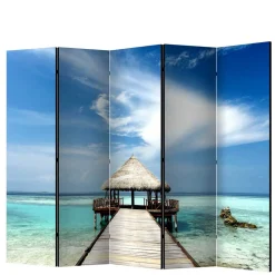 Klappbarer Paravent Steg & Hütte im Meer - Makassa