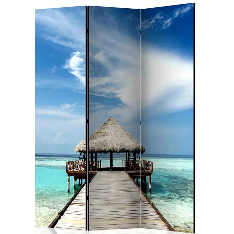 Klappbarer Paravent Steg & Hütte im Meer - Makassa
