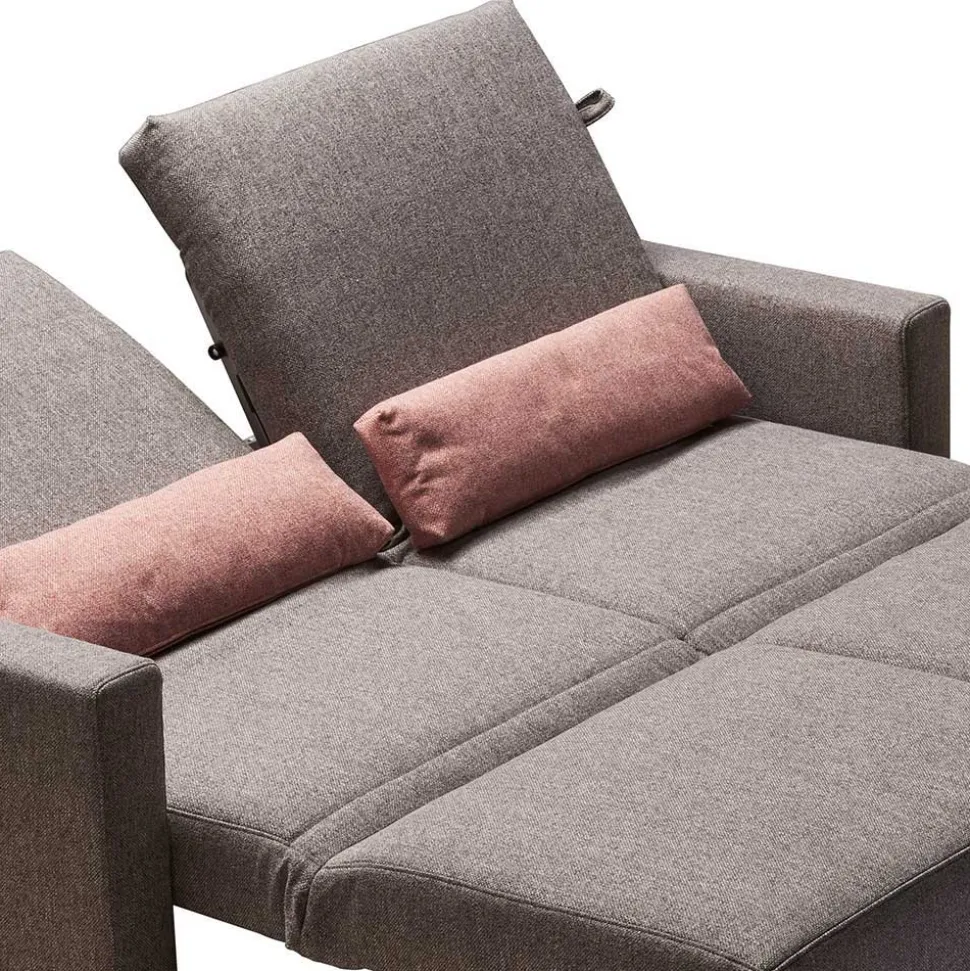 Klappcouch in Grau mit geteilter Rückenlehne Zentra & Kissen Rosa