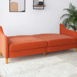 Klappcouch in Orange und Holz Natur - Sipano
