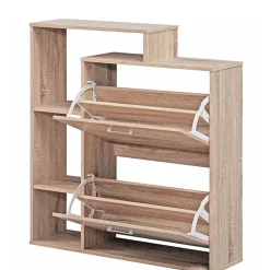 2-Klappen Schuhschrank mit drei offenen Regalfächern - Ilona