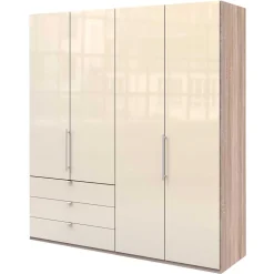 Kleiderschrank 200cm breit in Creme Glas - Rativian