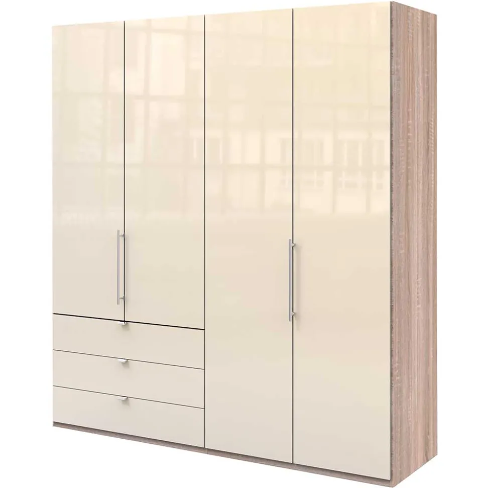 Kleiderschrank 200cm breit in Creme Glas - Rativian