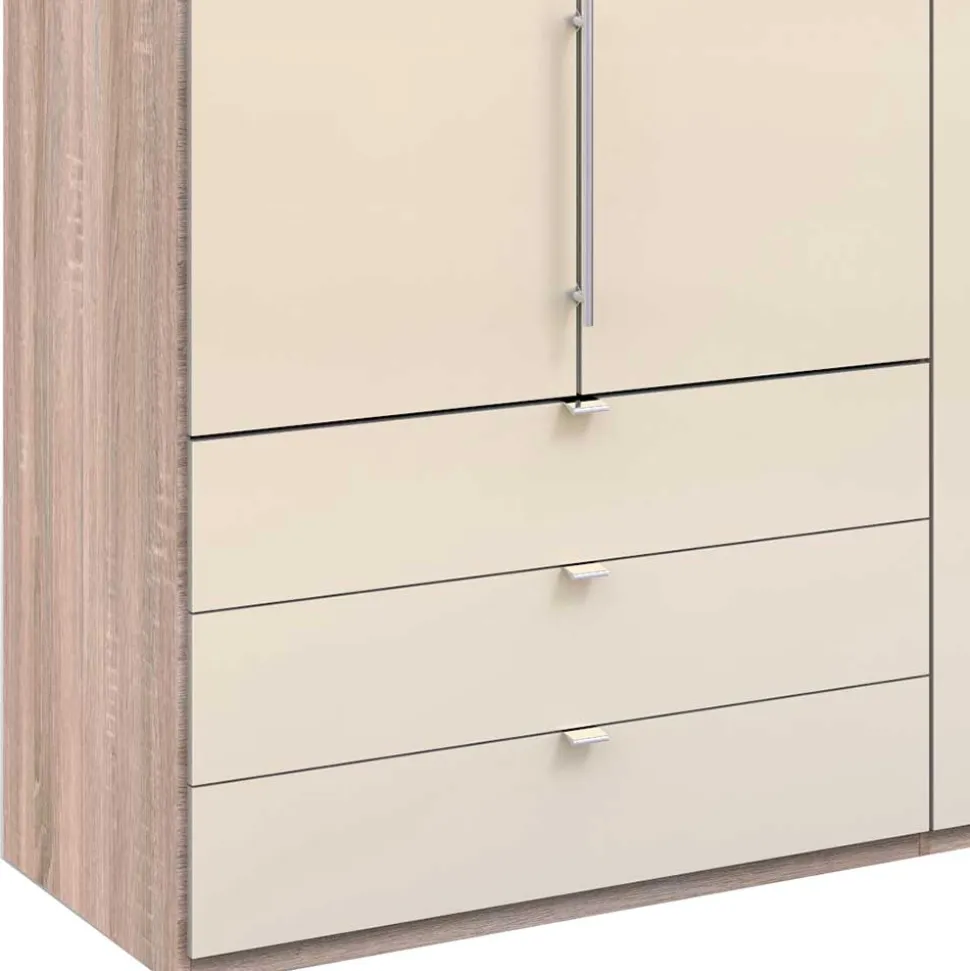 Kleiderschrank 200cm breit in Creme Glas - Rativian