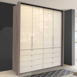 Kleiderschrank glasbeschichtet in Creme - Laingo