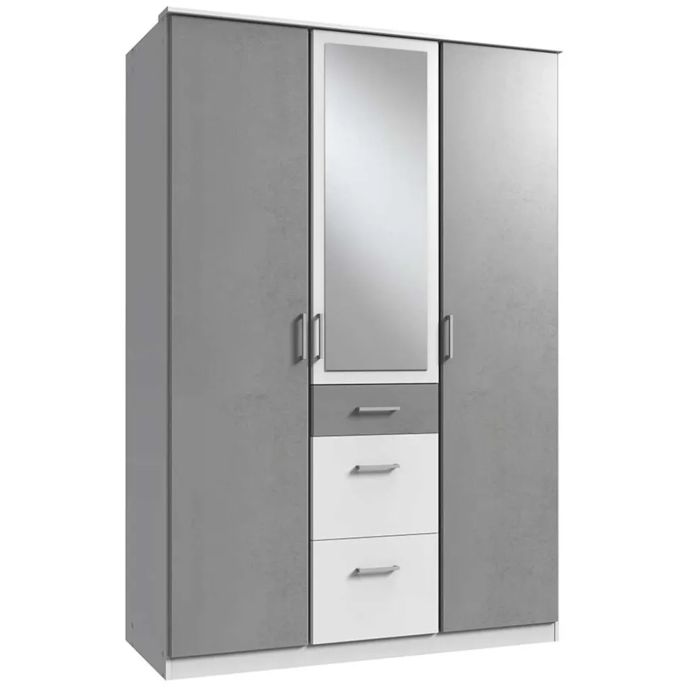Kleiderschrank in Betonoptik Lichtgrau & Weiß - Karimos
