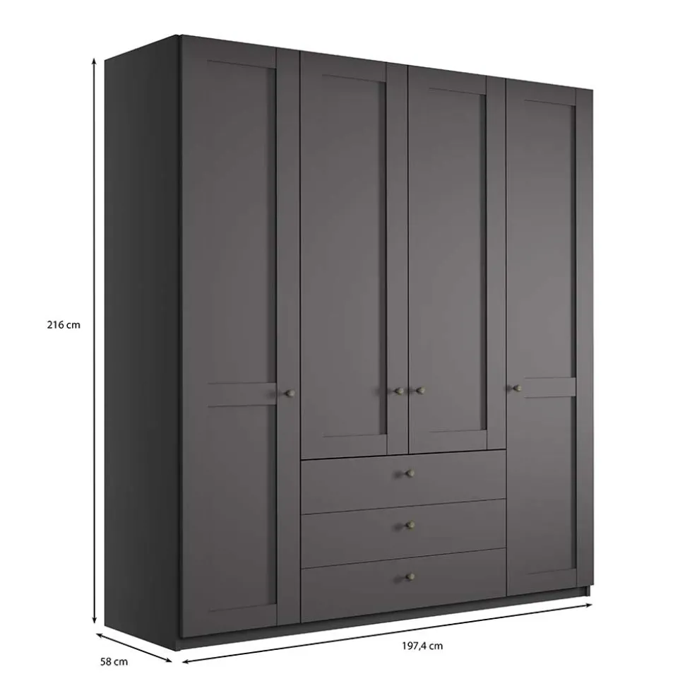 Kleiderschrank in Dunkelgrau 4-türig - Mataram