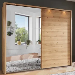 Kleiderschrank in Eiche Bianco & Spiegel - Paniola