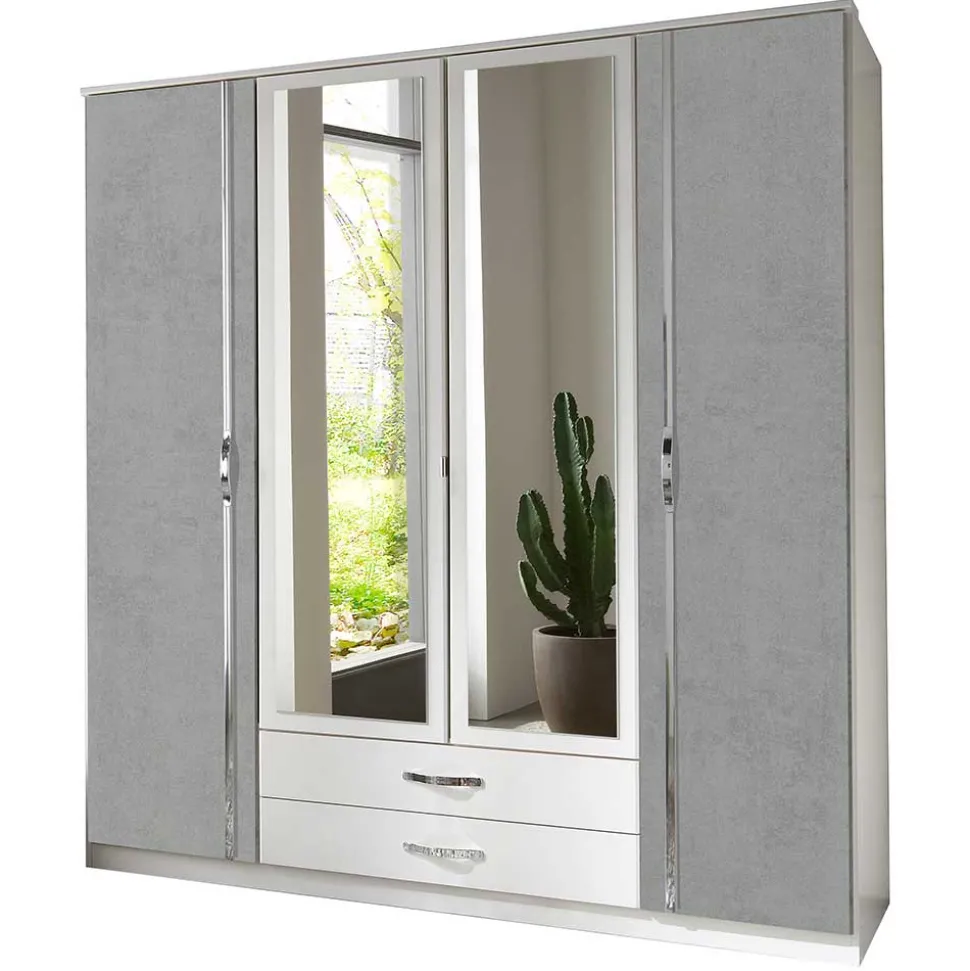 Kleiderschrank in Weiß & Betonoptik mit Chrom - Hotti I