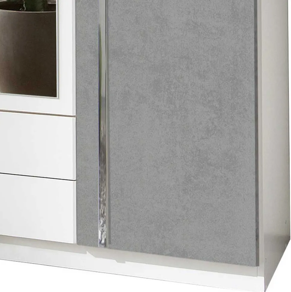 Kleiderschrank in Weiß & Betonoptik mit Chrom - Hotti I