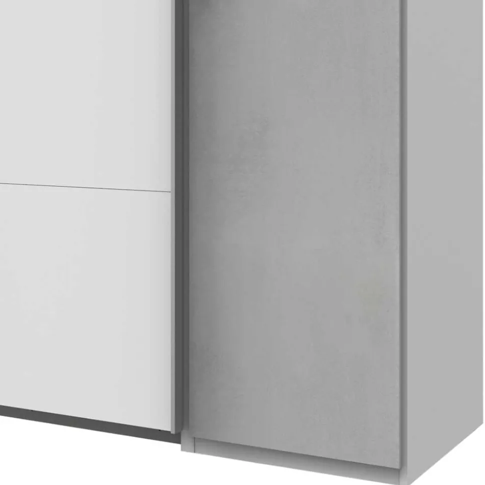 Kleiderschrank in Weiß & Lichtgrau Beton Optik - Viganno