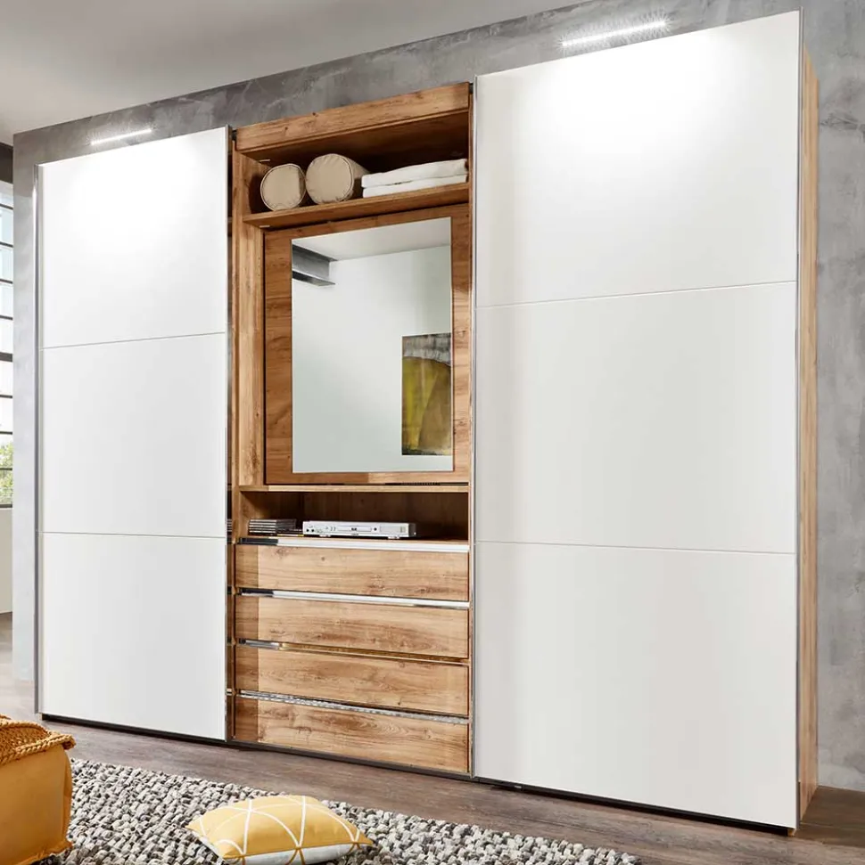 Kleiderschrank in Weiß & Plankeneiche Optik - Stufania