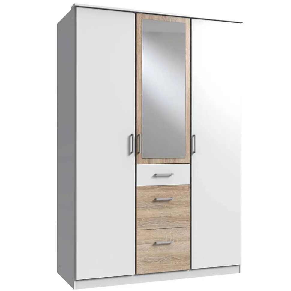 Kleiderschrank in Weiß mit Eiche Sägerau NB - Magdelan