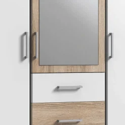 Kleiderschrank in Weiß mit Eiche Sägerau NB - Magdelan