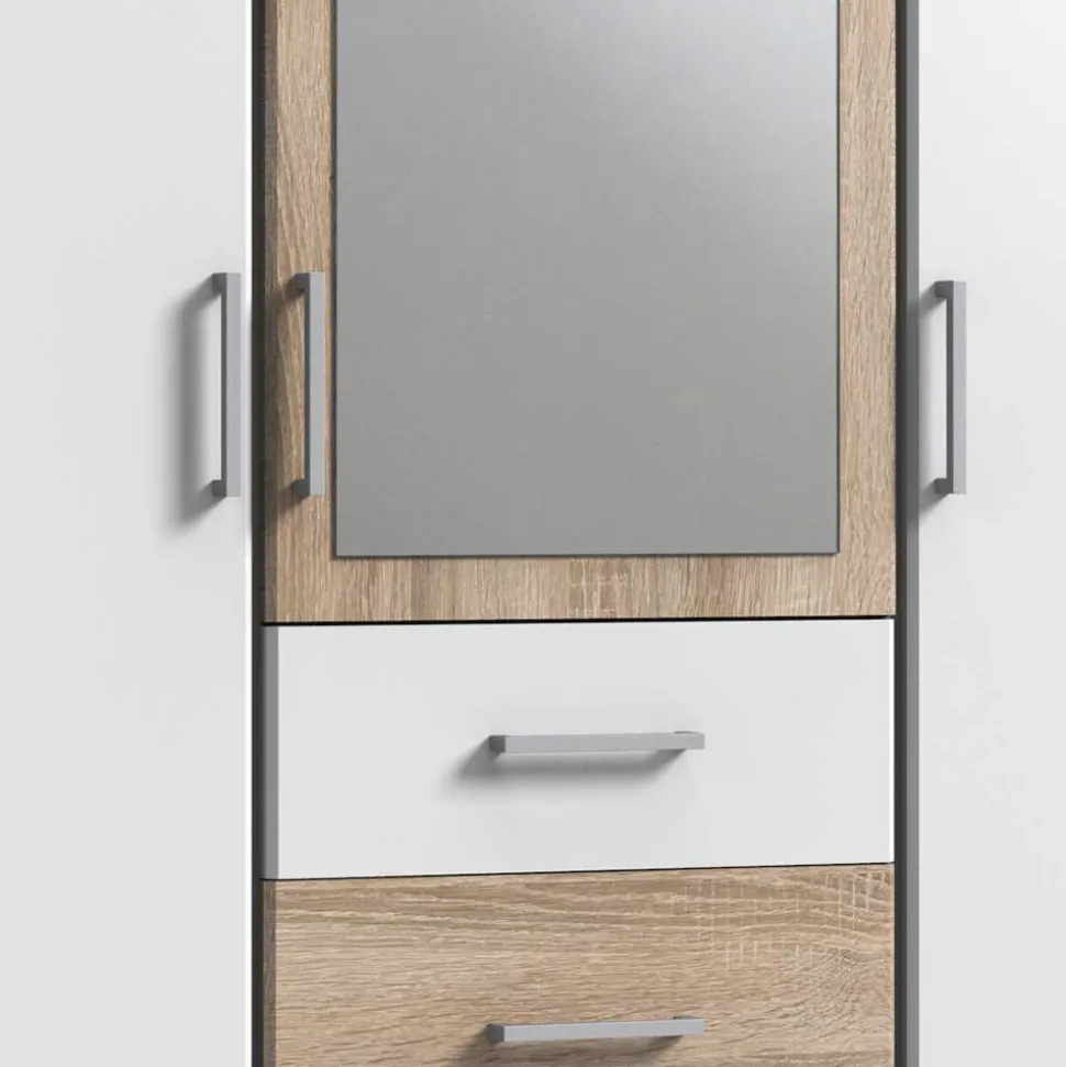 Kleiderschrank in Weiß mit Eiche Sägerau NB - Magdelan