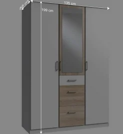 Kleiderschrank in Weiß mit Eiche Sägerau NB - Magdelan